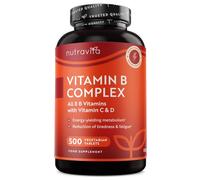 Nutravita Vitamine B Complex avec Vitamine C + Vitamine D - 500 Comprimés pour + 1 An de d'Utilisation - Les 8 Vitamines B + Biotine - Métabolisme, Fonction Psychologique, Système Nerveux (EFSA)