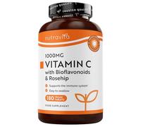 Nutravita Vitamine C 1000mg - Cure de 6 Mois, 180 Comprimés Vegan - Contribue à réduire la Fatigue, au Fonctionnement Normal du Système Immunitaire et à la Formation de Collagene - Vitamin C