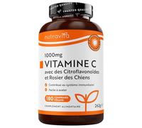 Nutravita Vitamine C 1000mg - Cure de 6 Mois, 180 Comprimés Vegan - Contribue à réduire la Fatigue, au Fonctionnement Normal du Système Immunitaire et à la Formation de Collagene - Vitamin C