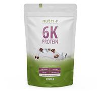 Nutri + 6K Poudre de protéines végétaliennes- Café glacé - sachet de 1 kg - avec de la caféine - sans lactose, whey ou caséine - idéal pour la musculation