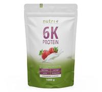 Nutri + 6K Poudre de protéines végétaliennes - Fraise - sachet de 1 kg - avec protéines de soja, pois, amande, tournesol, riz et blé - sans sucre ajouté