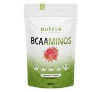 Nutri+ BCAA poudre Pamplemousse- Complexe d'acides aminés hautement dosé - BCAAminos Poudre Instantanée végétalienne - Amino Acid Powder -2:1:1 L-Leucine L-Isoleucine L-Valine 300g