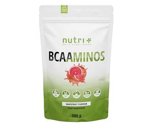 Nutri+ BCAA poudre Pamplemousse- Complexe d'acides aminés hautement dosé - BCAAminos Poudre Instantanée végétalienne - Amino Acid Powder -2:1:1 L-Leucine L-Isoleucine L-Valine 300g