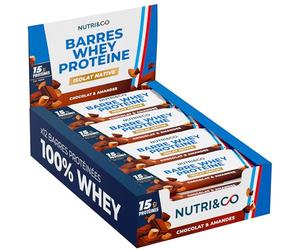 NUTRI&CO Barres Protéinées Whey Isolat Native | Lot de 12 Choco & Amandes