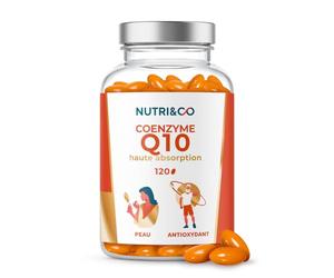 NUTRI & CO Coenzyme Q10 - Ubiquinone 200mg - CoQ10 + Vitamine C - Complément Alimentaire Peau Anti-Age & Anti-Rides - Santé Cardiovasculaire - 120 capsules Haute Absorption - Conditionné en France