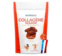 NUTRI & CO Collagene Marin Poudre Types 1, 2, 3 + Vitamine C, Breveté Naticol® & Cartydiss®, Peau Hydratée Soutien Articulaire, Peptides Hydrolysés 2000 DA, 240g Goût Cacao 30jrs, Fabriqué en France