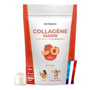 NUTRI & CO Collagene Marin Poudre Types 1, 2, 3 + Vitamine C, Breveté Naticol® & Cartydiss®, Peau Hydratée Soutien Articulaire, Peptides Hydrolysés 2000 DA, 540g Goût Pêche 90jrs, Fabriqué en France