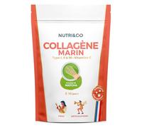 NUTRI & CO Collagene Marin Poudre Types 1, 2, 3 + Vitamine C, Breveté Naticol® & Cartydiss®, Peau Hydratée Soutien Articulaire, Peptides Hydrolysés 2000 DA, 180g Goût Matcha 30jrs, Fabriqué en France