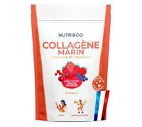 NUTRI & CO Collagene Marin Poudre Types 1, 2, 3 + Vitamine C, Breveté Naticol® & Cartydiss®, Peptides Hydrolysés 2000 DA, Format 30jrs 180g, Goût Fruits Rouges, Fabriqué en France