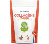 NUTRI & CO Collagene Marin Poudre Types 1, 2, 3 + Vitamine C, Breveté Naticol® & Cartydiss®, Peau Hydratée Soutien Articulaire, Peptides Hydrolysés 2000 DA, 180g Goût Matcha 30jrs, Fabriqué en France