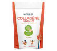 NUTRI & CO Collagene Marin Poudre Types 1, 2, 3 + Vitamine C, Breveté Naticol® & Cartydiss®, Peau Hydratée Soutien Articulaire, Peptides Hydrolysés 2000 DA, 180g Goût Matcha 30jrs, Fabriqué en France