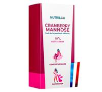 NUTRI & CO Cranberry + D-Mannose + Hibiscus - Inconfort Urinaire Flore Intime - Cure Naturelle de 5 jrs - 10 Sticks Pratiques et Discrets au Dosage Efficace - Poudre Arôme Cerise - Fabriqué en France