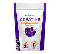 NUTRI & CO Créatine Monohydrate Creapure® en Poudre 300g Goût Neutre - 88 Portions (2mois+) - Vegan et 100% Pure - Adapté aux Sportifs Haut niveau - Sans Additifs Ni Excipients - Conditionné en France