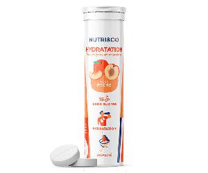 Nutri&Co Électrolytes Hydratation - 5 Minéraux 4 Vitamines - Goût Pêche - 15 Comprimés