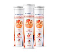 NUTRI & CO Electrolytes Hydratation - 5 Minéraux + 4 Vitamines - Sans Sucre ni Édulcorant - Goût Pêche 100% Naturel - 3 Tubes (45 Pastilles) - Fabriqué en France