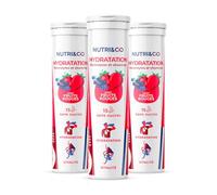 NUTRI & CO Électrolytes Hydratation - 5 Minéraux 4 Vitamines - Sans Sucre ni Édulcorant - Haute Absorption - Goût Fruits Rouges - Lot de 3 tubes - 45 comprimés effervescents Vegan Fabriqué en France