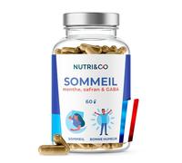 NUTRI&CO Formule Sommeil 3en1 | Menthe + Safran + GABA | 60 Gélules | Endormissement, Sommeil Profond & Reveil Actif | Vegan | Fabriqué en France