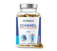 NUTRI & CO Formule Sommeil - Menthe,Safran,GABA - Produit 3en1 Facilite l’Endormissement, Sommeil Profond & Reveil Actif - Complément Alimentaire Sommeil Adulte - 60 gélules Vegan - Fabriqué en France