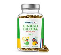 NUTRI & CO Ginkgo Biloba Extra Fort 6000mg - Extrait 50:1-120 gélules - Qualité Supérieure - Stimulant Cognitif Mémoire Concentration & Audition - Vegan - Fabriqué en France