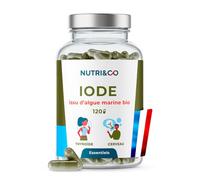 NUTRI & CO Iode Tyroïde Bio - Poudre d'Algue Naturelle Breveté PureSea® - 150µg par gélule - Soutien de la Thyroïde & Fonction Cognitive - 120 gélules Vegan - Fabriqué en France