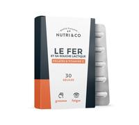 NUTRI & CO Fer Bisglycinate 14mg + Vitamine C + Probiotique - Haute Absorption - Complément Alimentaire Fer Breveté Anti-Fatigue - Sans Troubles Digestifs - 30 Gélules Vegan - Fabriqué en France