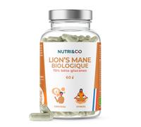 NUTRI&CO Lion's Mane BIO | 70% Bêta-Glucanes & Vitamines B | 60 gél | Breveté Immulink MBG® | Système Nerveux et Fonctions Cognitives | Vegan | Cure 2 Mois | Fabriqué en France