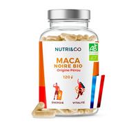 NUTRI & CO - Maca Noire BIO du Pérou Hautement Dosé 10:1 - Extrait naturel 100 % Pur Labellisé Botani+ - Force, Énergie, Équilibre Hormonal - 120 Gélules Vegan - Fabriqué en France