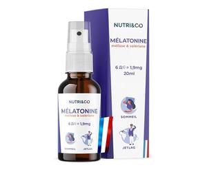 NUTRI & CO Mélatonine 1,9 mg en Spray - Action Rapide 30min - Aubépine Mélisse Valériane - Endormissement Sommeil Relaxation - Arôme Naturel Vanille - Format Spray 20ml - Vegan Fabriqué en France
