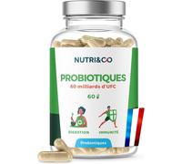 NUTRI & CO Probiotique Flore Intestinale - 60 Milliards UFC/jour - 8 Souches Dont 3 Cliniquement Étudiées - 60 Gélules Gastro-Résistantes aux Enzymes Digestives - Conditionné en France