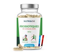 NUTRI & CO Probiotique Flore Intestinale - 60 Milliards UFC/jour - 8 Souches Dont 3 Cliniquement Étudiées - 60 Gélules Gastro-Résistantes aux Enzymes Digestives - Conditionné en France