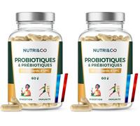 NUTRI & CO Probiotique Flore Intestinale - 60 Milliards UFC/jour - 9 Souches dont 2 Lactobacillus Brevetées - 60 Gélules Gastro-Résistantes aux Enzymes Digestives - Conditionné en France (Lot de 2)