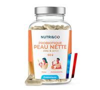 NUTRI & CO Probiotique Peau Nette - Cible Imperfections & Régule la production de Sébum - Zinc Bisglycinate + Ortie + Probiotiques Brevetées Axe Microbiote-Peau - 60 gélules Vegan Fabriqué en France