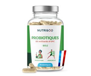 NUTRI&CO Probiotiques 8 Souches 60 Milliards UFC 60 Gél | Gastro-Résistantes aux Enzymes Digestives | 3 Souches Cliniquement Étudiées | Conditonné en France