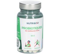 NUTRI & CO Probiotique Flore Intestinale - 60 Milliards UFC/jour - 8 Souches Dont 3 Cliniquement Étudiées - 60 Gélules Gastro-Résistantes aux Enzymes Digestives - Conditionné en France