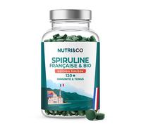 NUTRI & CO Spiruline BIO 100% Française - Cultivée en Provence - 20% de Phycocyanine - Riche en Protéines Vitamine B12 & Antioxydant - 120 comprimés de 500 mg Vegan Sans Excipients
