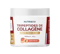 NUTRI & CO Tripeptides de Collagène + Vitamine C - Peptides Premium Biodisponibles 1000 DA - Peau & Articulations - Morikol®, Solugel® Supra & Cartidyss® - 100g Goût Pêche 30jrs, Fabriqué en France