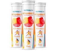 NUTRI & CO Vitamine C 1000mg & Bioflavonoïdes - 45 jours - 100% Pure & Clean - Goût Citron-Fraise - Lot de 3x 15 comprimés effervescents Vegan