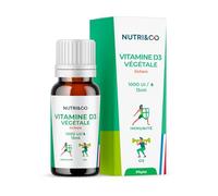 NUTRI & CO Vitamine D3 Végétale issue du Lichen 100% Naturelle - 1000 U.I par Goutte - 2000 UI/j - Flacon 15ml - Santé des Os & Immunité - pour Adultes et Enfants - Vegan Fabriqué en France