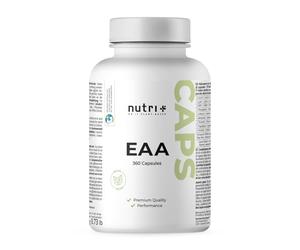 Nutri+ EAA gelules vegan & hautement dosées - 360 Mega Caps 790mg - 9 acides aminés essentiels - EAA 6000 (Essential Amino Acids) - capsules de protéines - Complexe d'acides aminés