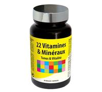 NUTRI EXPERT - 22 Vitamines & Minéraux - Aide à réduire la fatigue - Tonus & Vitalité - Vitamines B1-B2-B5-B6-B8-B9-B12, Cuivre, Sélénium et Iode, Provitamine A, E et Molybdène - 60 Gélules végétales