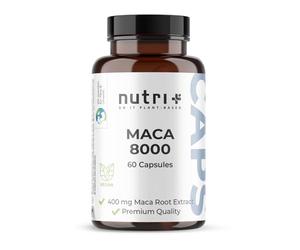 Nutri + MACA Capsules hautement dosées + végétaliennes - Macca Premium 8000-60 Capsules - Extrait original 20:1 Premium (racine) - testé en laboratoire pour hommes et femmes