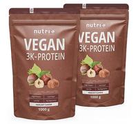 Nutri + Poudre de protéines végétaliennes noisette 2 kg - 83% de protéines - 3K Poudre protéinée végétalienne sans lait ni lactosérum - Saveur noix