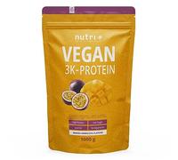 Nutri + Protein Powder Vegan Fruit de la passion et mangue 1kg - 82% de protéines - Nutri-Plus Shape & Shake 3k poudre de protéines végétalien - pour la croissance musculaire