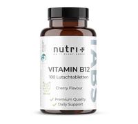 Nutri + Vitamine B12 vegan pastilles hautement dosé - méthylcobalamine formes active sans sucre pour enfants & adultes - 500 µg (mcg) - 100 comprimés à sucer - goût cerise