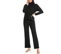 Nutria Ensemble de pyjama pour femme rayé en micropolaire à manches longues avec col haut, vêtement de nuit doux pour femmes, pyjama élastique pour l'automne et l'hiver, sous-vêtement et vêtements de