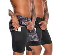 Nutria Lot de 2 shorts de course pour homme 13 cm Légers et à séchage rapide, respirant (polyester-élasthane) 2en1 pour fitness, gym & sport avec poches zippées et passant pour serviette U19, S