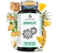 Nutribiolite Digelit - Enzymes digestives avec DigeZyme + Bromélaïne, 60 gélules, Confort après les repas: ballonnements & gaz, Gingembre, Fenouil & Gentiane, 100% Vegan, Sans gluten