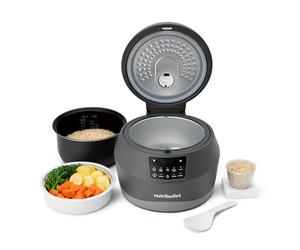 nutribullet EveryGrain Cooker - Cuiseur Vapeur à Riz et Céréales Multifonction, 10 Verres Doseurs, 5 Programmes Auto, Fonction Maintien au Chaud 12h, Cuillère et Panier Inclus, 600W, Gris (NBRC605DG)