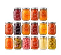 Nutrichef 16 pack 16 oz pots de maon avec couvercles - pots de conserve en verre epais avec couvercles en acier inoxydable - ideal pour les epic