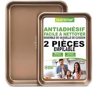 NutriChef 2-Pcs Baking Cookie Sheets Set - Pans Antiadhésives pour la Cuisson, Plaque de Cuisson en Acier Carbone avec Bord Relevé, Métal, Réutilisables, Ustensiles de Cuisine de Qualité pour Cuire